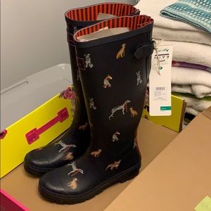 Joules tall dog print rain boots